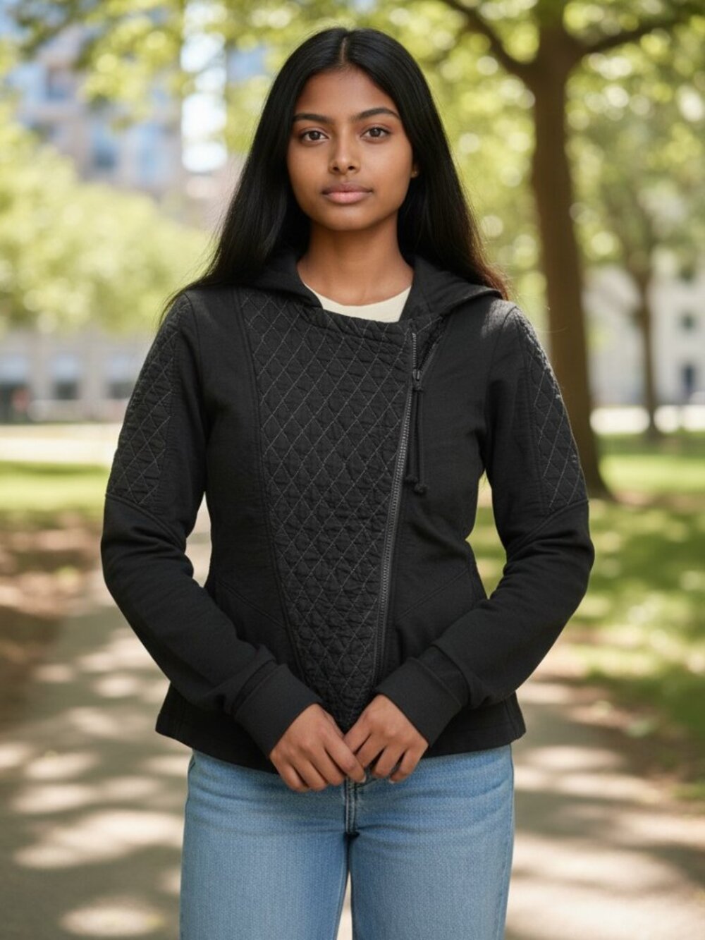 Prairie Underground XS Black Quilted Asymmetrical Zip Organic Cotton Moto Jacket